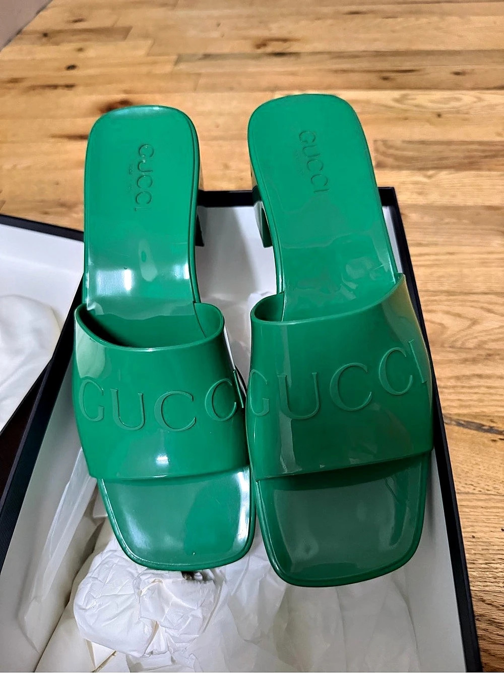 Gucci Rubber Logo Platform Slide Sandal Green